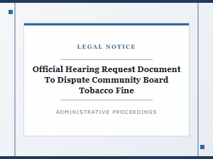 Official Hearing Request for Community Board Tobacco Fines